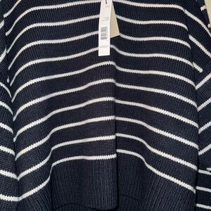T Tahari Blue and White Crew Neck Sweater Nautical Stripes